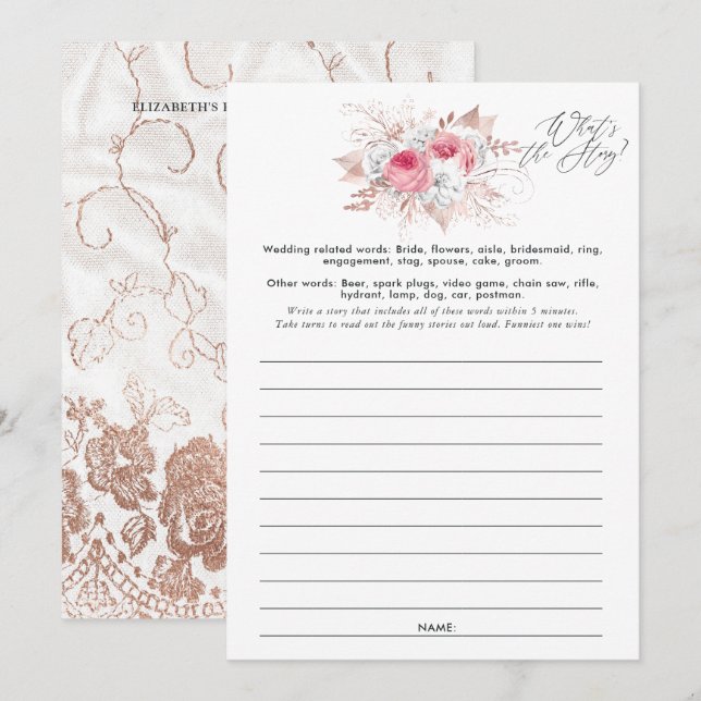 Floral and Lace Bridal Shower Game Invitation (Front/Back)