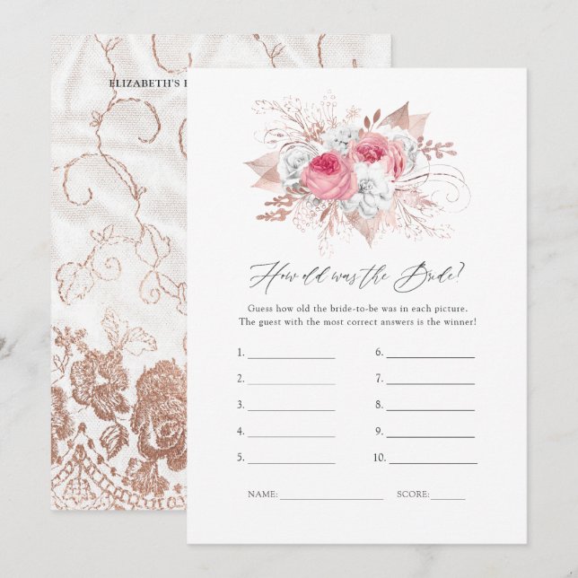 Floral and Lace Bridal Shower Game Invitation (Front/Back)
