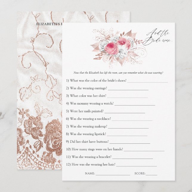 Floral and Lace Bridal Shower Game Invitation (Front/Back)