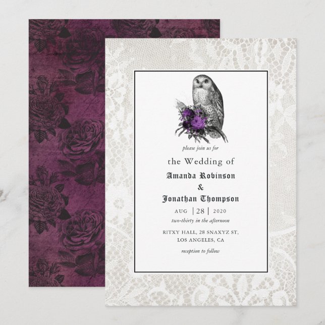 Floral and Lace Gothic Wedding Invitation (Front/Back)