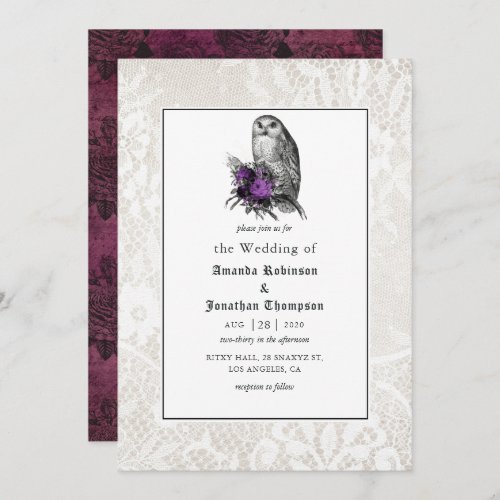 Floral and Lace Gothic Wedding Invitation