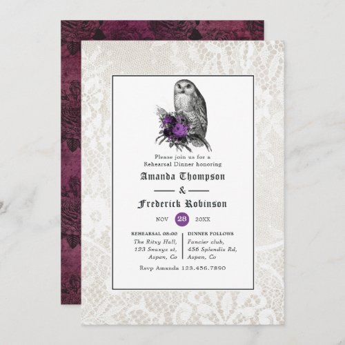 Floral and Lace Gothic Wedding Rehearsal Dinner Invitation