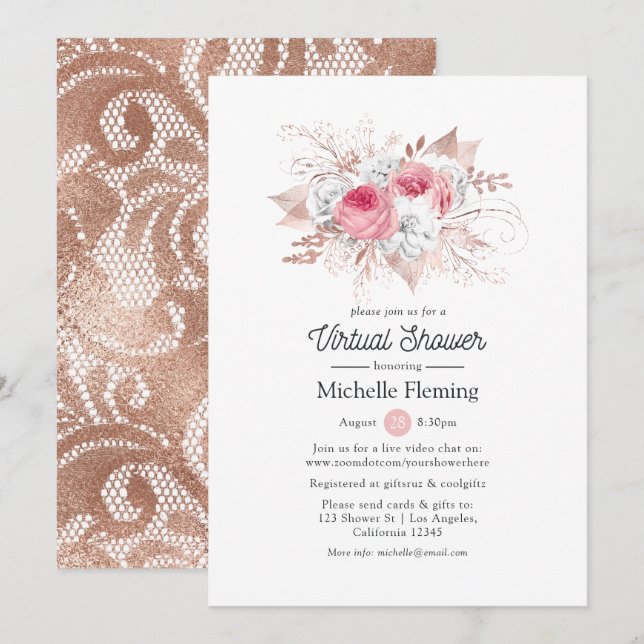 Floral and Lace Virtual Bridal Shower Invitation (Front/Back)