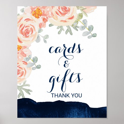 Floral and Navy Watercolor Cards and Gifts Sign