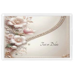 Floral and Pearl Embellishment Acrylic Vanity Tray