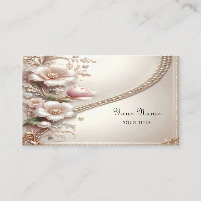 Floral and Pearl Embellishments Business Card (Front)