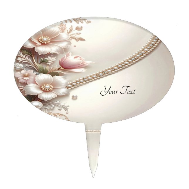 Floral and Pearl Embellishments Cake Topper (Front)