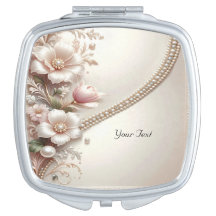 Floral and Pearl Embellishments Compact Mirror