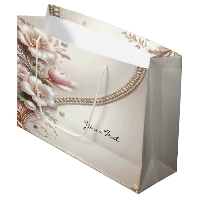 Floral and Pearl Embellishments Gift Bag (Front Angled)