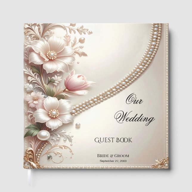 Floral and Pearl Embellishments Guest Book (Front)