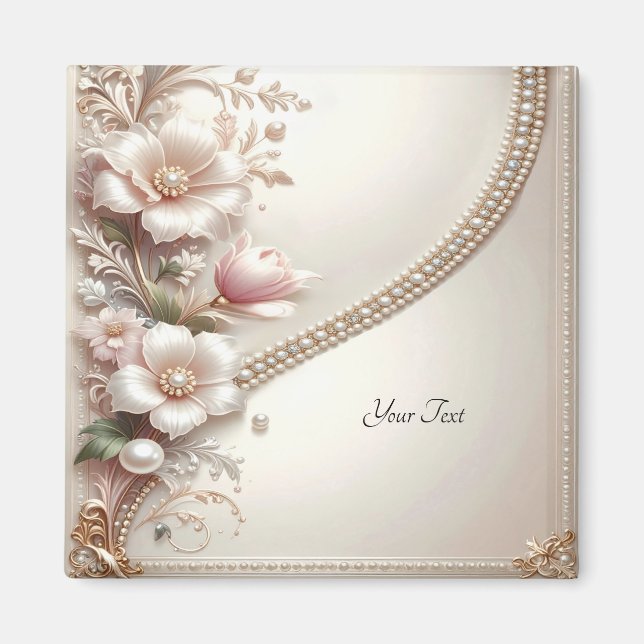 Floral and Pearl Embellishments Magnet (Front)