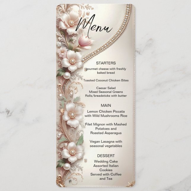 Floral and Pearl Embellishments Menu (Front)