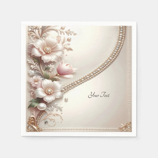 Floral and Pearl Embellishments Napkins (Front)