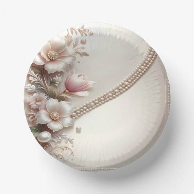 Floral and Pearl Embellishments Paper Bowls (Front)