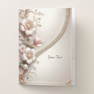 Floral and Pearl Embellishments Pocket Folder