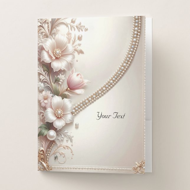 Floral and Pearl Embellishments Pocket Folder (Front)