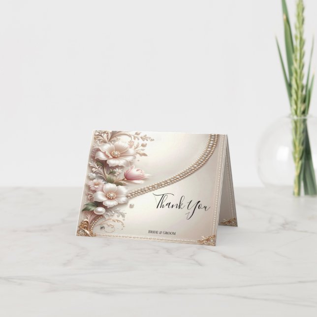 Floral and Pearl Embellishments Thank You Card (Front)