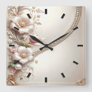 Floral and Pearl Embellishments Wall Clock