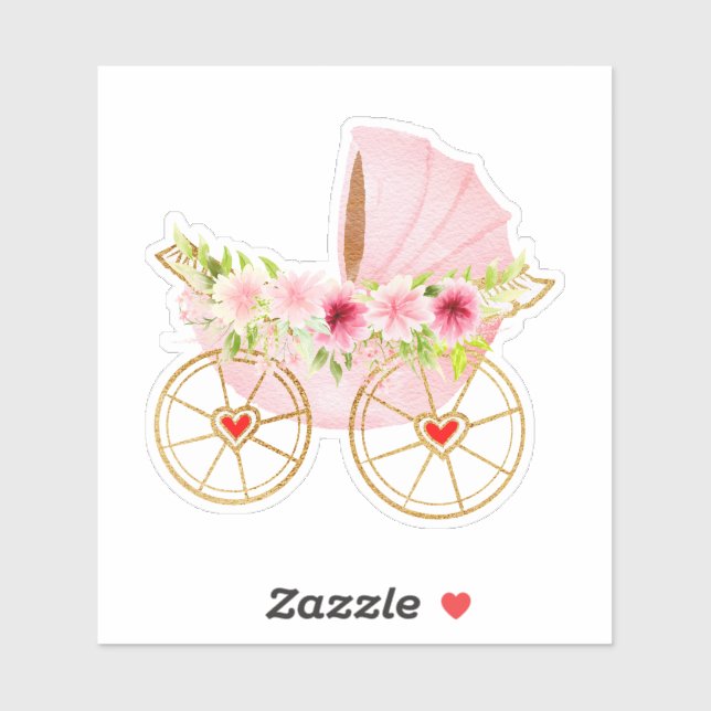 Floral and pink baby stroller sticker (Sheet)