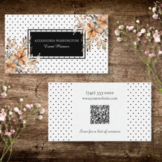 Floral and Polka Dot with QR Code Business Card
