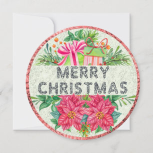 Floral and Presents Merry Christmas Round Card