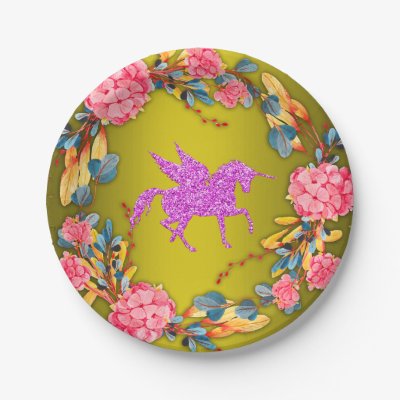 Floral and Purple Glitter Unicorn