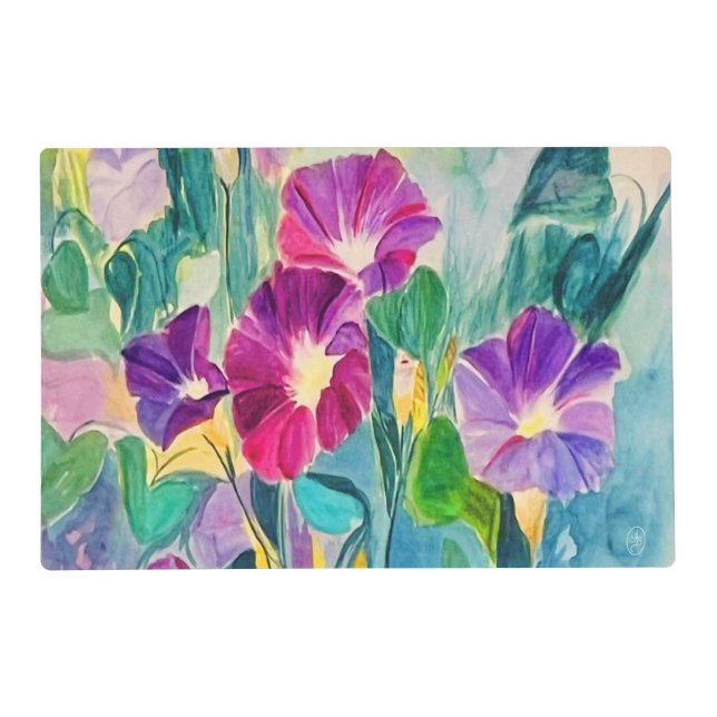 Floral and  Reverse Side Solid Green Placemat (Front)
