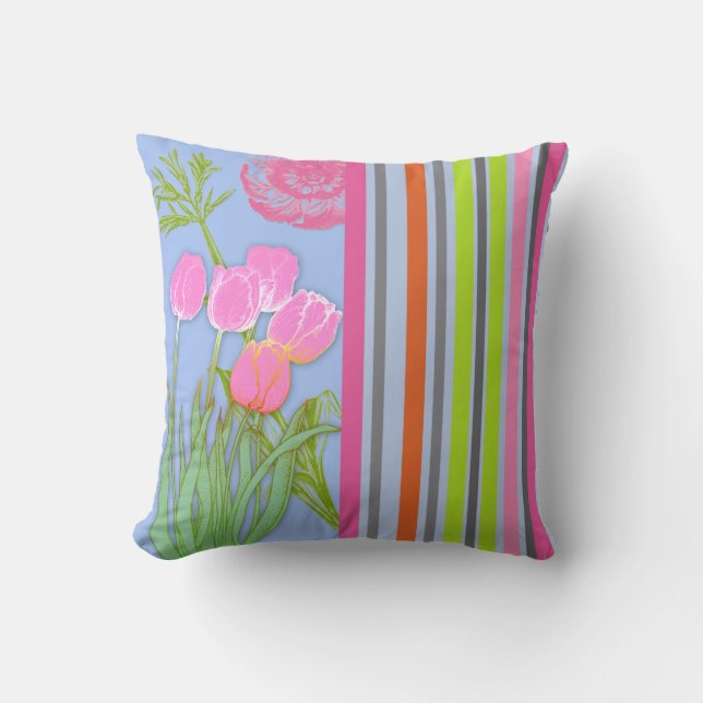 Floral and Striped Decorator Pillow (Front)