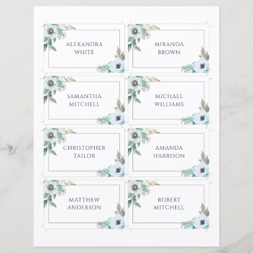 Floral Anemone Elegant Wedding Name Place Card