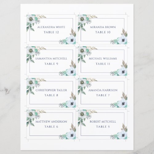 Floral Anemone Elegant Wedding Place Card
