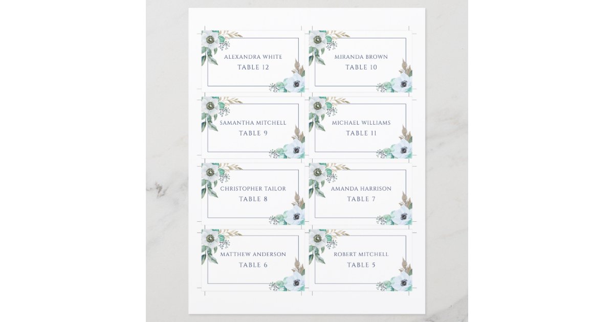 Floral Anemone Elegant Wedding Place Card | Zazzle