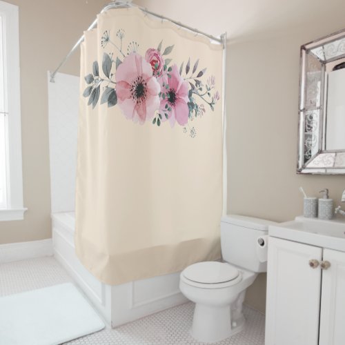 Floral anemone flower bouquet cream pink  shower curtain