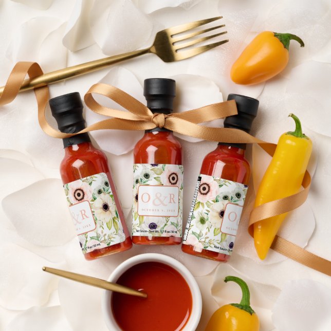 Floral Anemone Monogram Wedding Favor Hot Sauces (Wedding)