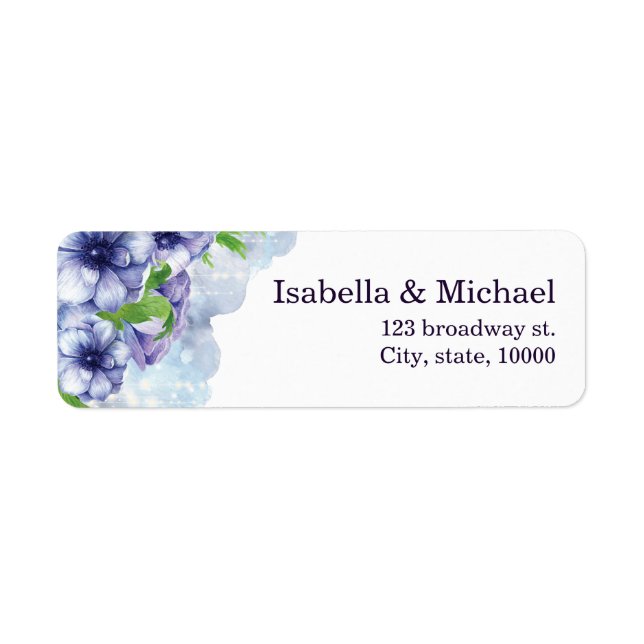 Floral Anemone Purple Wedding Address Label (Front)
