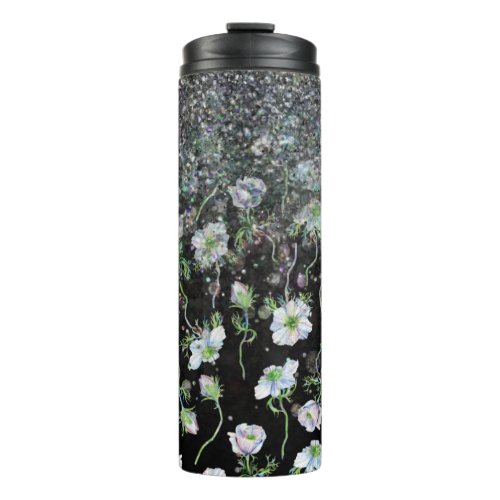  Floral Anemone Silver Glitter Girly  Thermal Tumbler