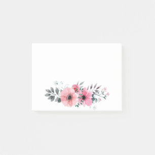 Floral Anemone Watercolor Pink & Gray Flowers Post-it Notes
