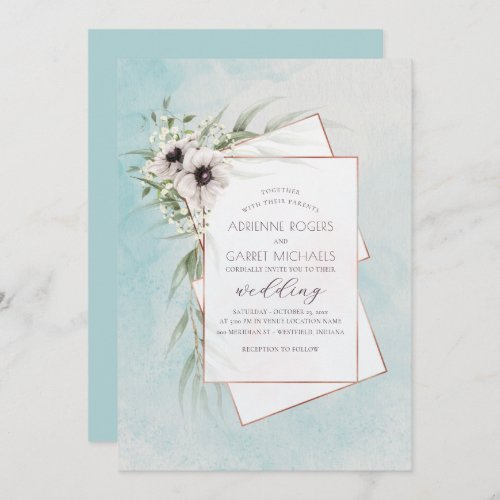  Floral Anemone Watercolor Wash Blue Wedding Invitation