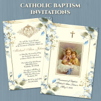 Floral Angels Catholic Baptism Invitation