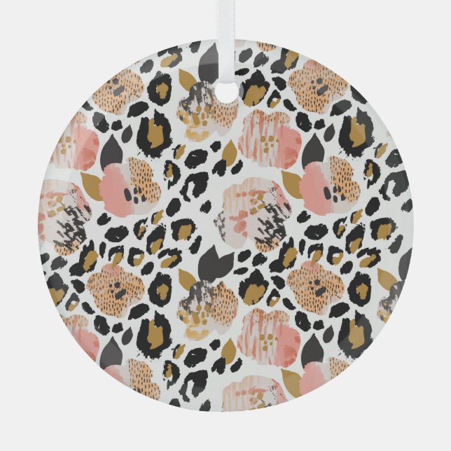 Floral, animal print, seamless pattern. glass ornament (Front)