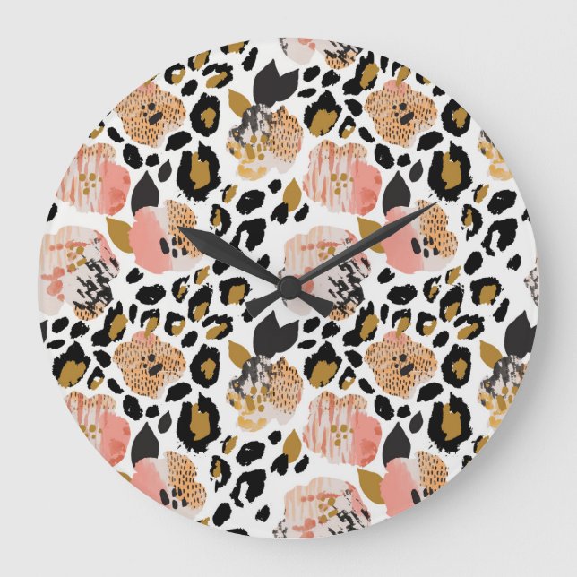 Floral, animal print, seamless pattern. large clock (Front)