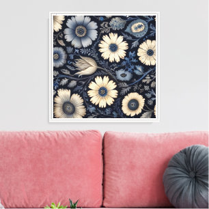 Floral Animation Indigo & Gray Watercolor Design Canvas Print
