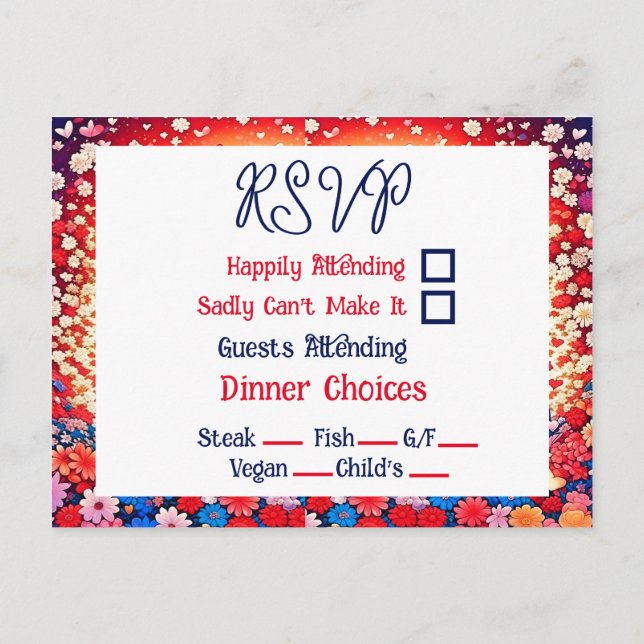 Floral Anime Couple Unique Wedding RSVP Postcard (Back)