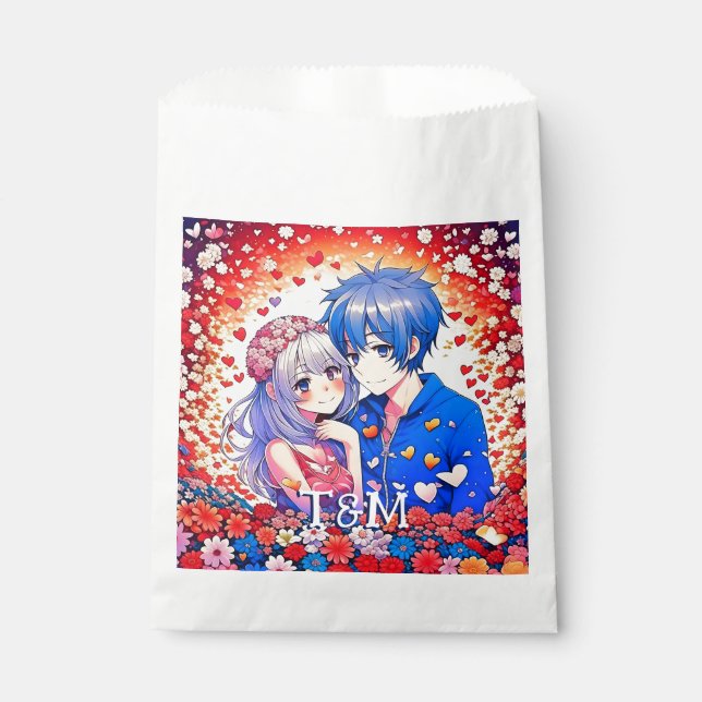 Floral Anime Themed Personalized Wedding Favor Bag (Front)