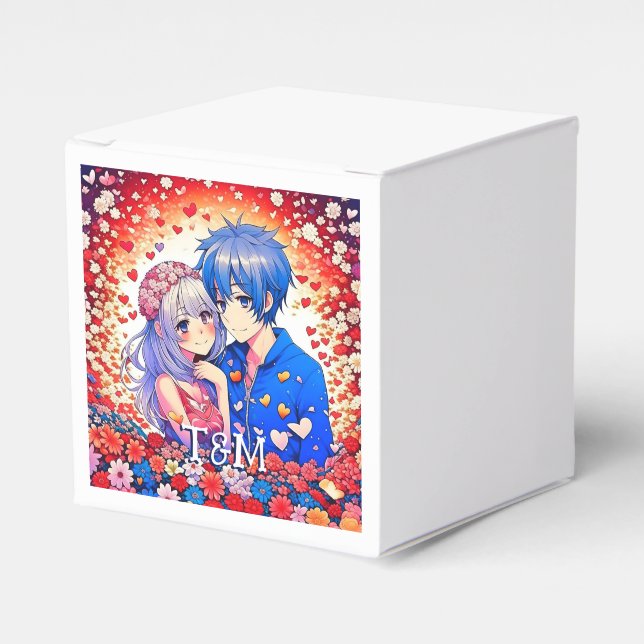 Floral Anime Themed Personalized Wedding Favor Boxes (Front Side)