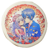 Floral Anime Themed Personalized Wedding Sugar Cookie (Front)