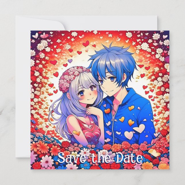 Floral Anime Themed Wedding Save The Date (Front)