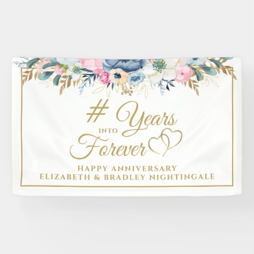 Floral Anniversary Gold Hearts YEARS INTO FOREVER Banner