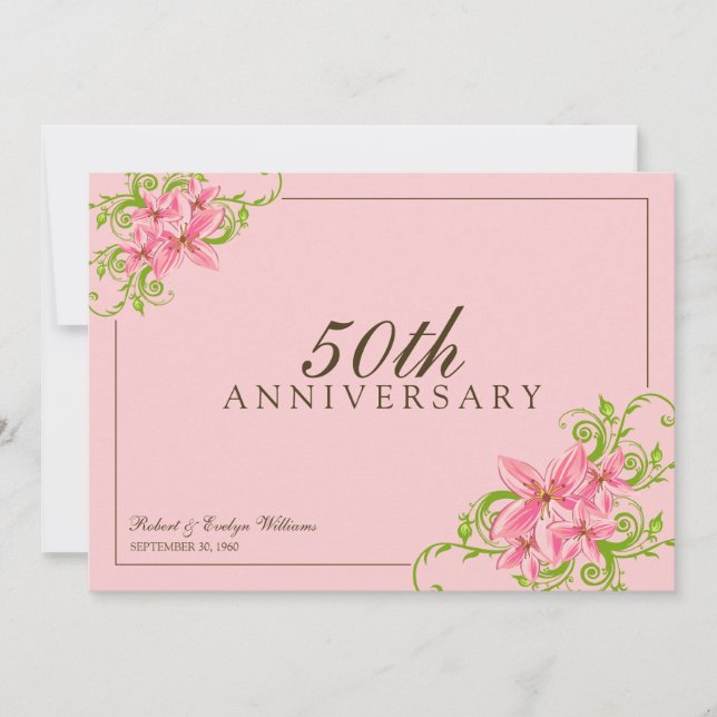 Floral Anniversary Party Custom Invitation (pink) (Front)