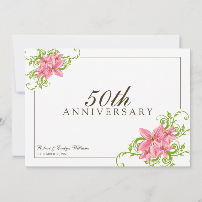 Floral Anniversary Party Custom Invitation (white) (Front)