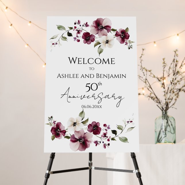 Floral Anniversary Welcome Sign Foam Boards (In Situ (Stand))